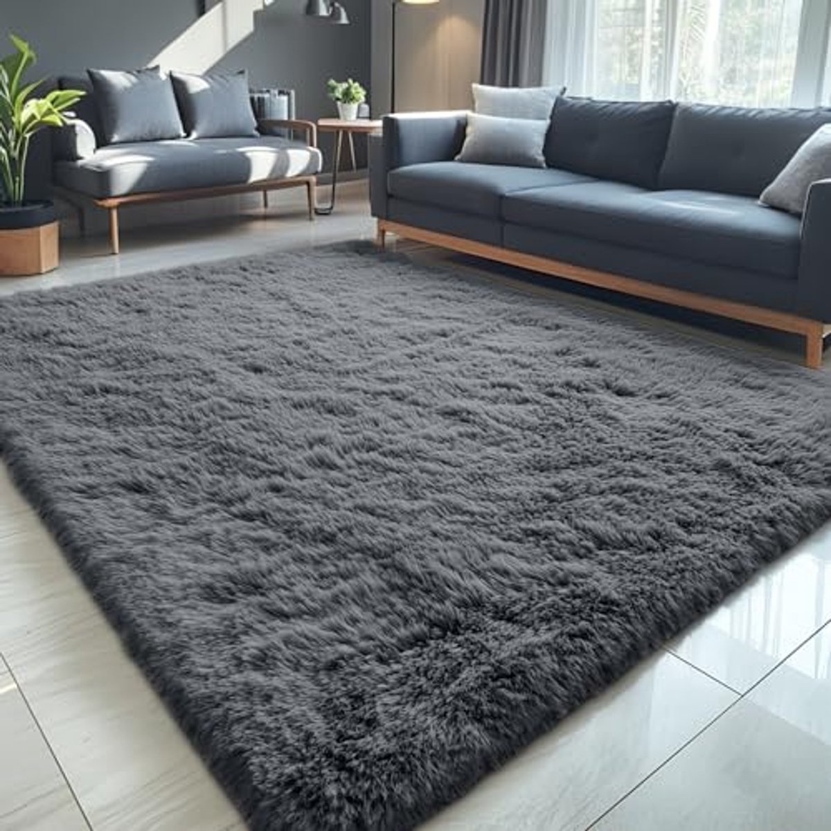 Homaxy - Shaggy Vloerkleed Grijs - 153x214 CM - Hoogpolig Vloerkleed - Tapijt voor Woonkamer en Slaapkamer