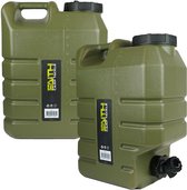 Faith Carp Tackle Waterjerrycan met Kraan - 15 Ltr - 2 Stuks - Groen Polyetheen - Watertank - Watercontainer - Watervat - Waterdispenser - Watertap - Met Tapkraantje