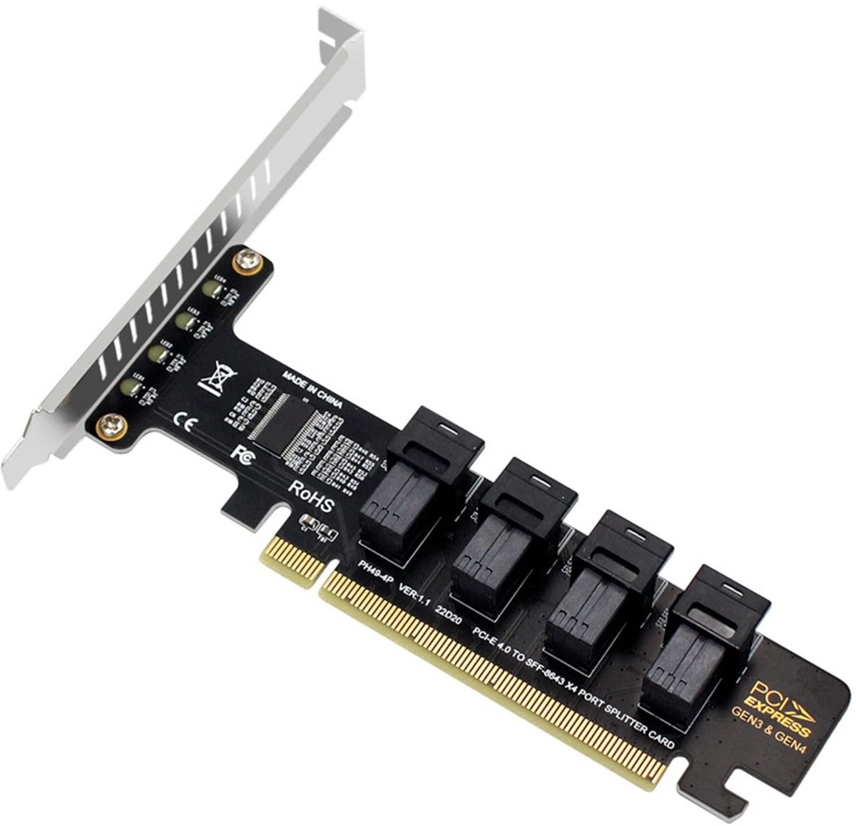 Dailygoods - Dailygoody - 4.0 Adapterkaart - U.2 NVMe Converter - Hoge Snelheid - 4 Poorts - Stabiele Prestaties - Geschikt voor 2U-chassis