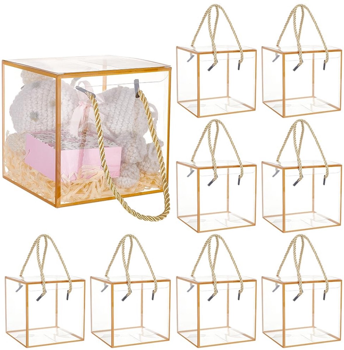 Dailygoods - Dailygoody - Geschenkdoboxen - Transparante geschenkdozen - Goudkleurige kantrand - 12x12x12 cm - Traktatie-geschenkdozen - Geschikt voor bruiloft en ..