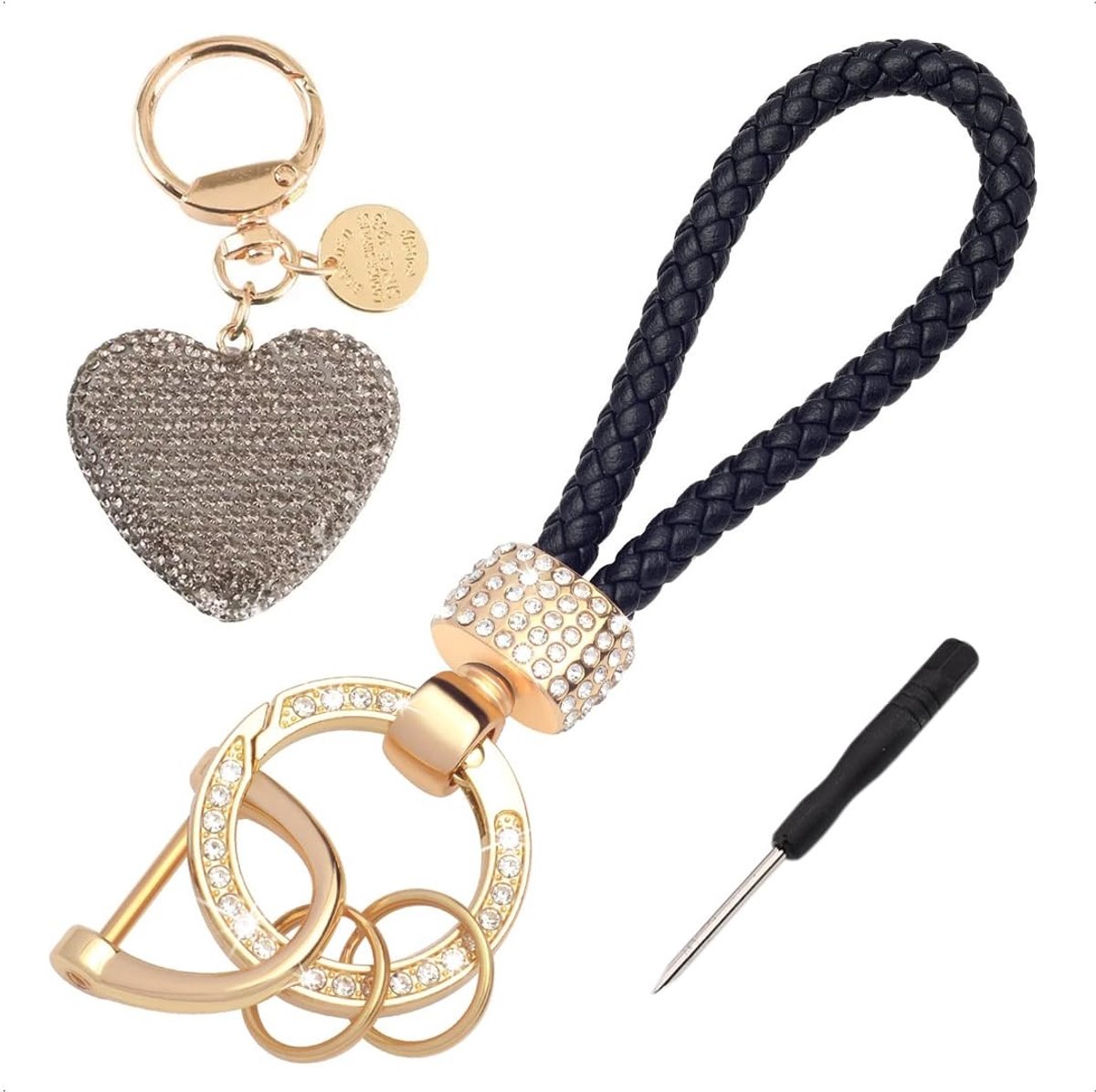 Dailygoods - Glitterhart Autosleutelhanger met Strass voor Dames