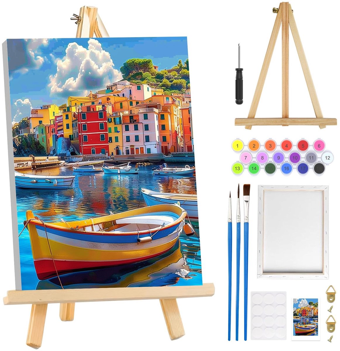 Dailygoods - Kleurrijke Boten Schilderen op Nummer Set voor Kinderen en Volwassenen
