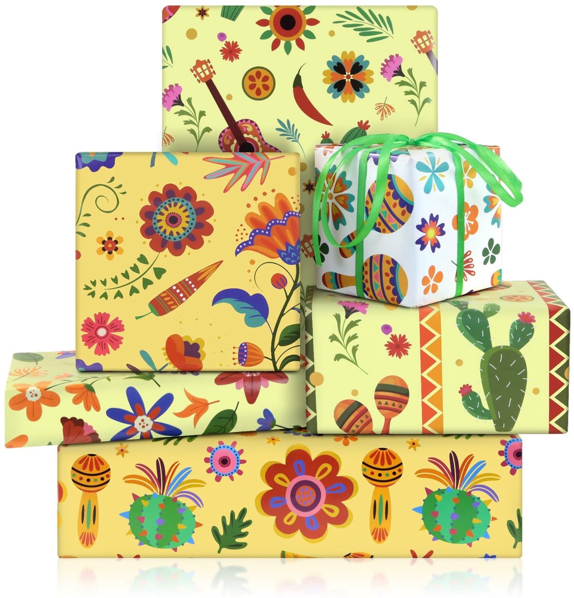 Dailygoods - Mexicaans Inpakpapier Fiesta Thema met Cactus en Sombrero