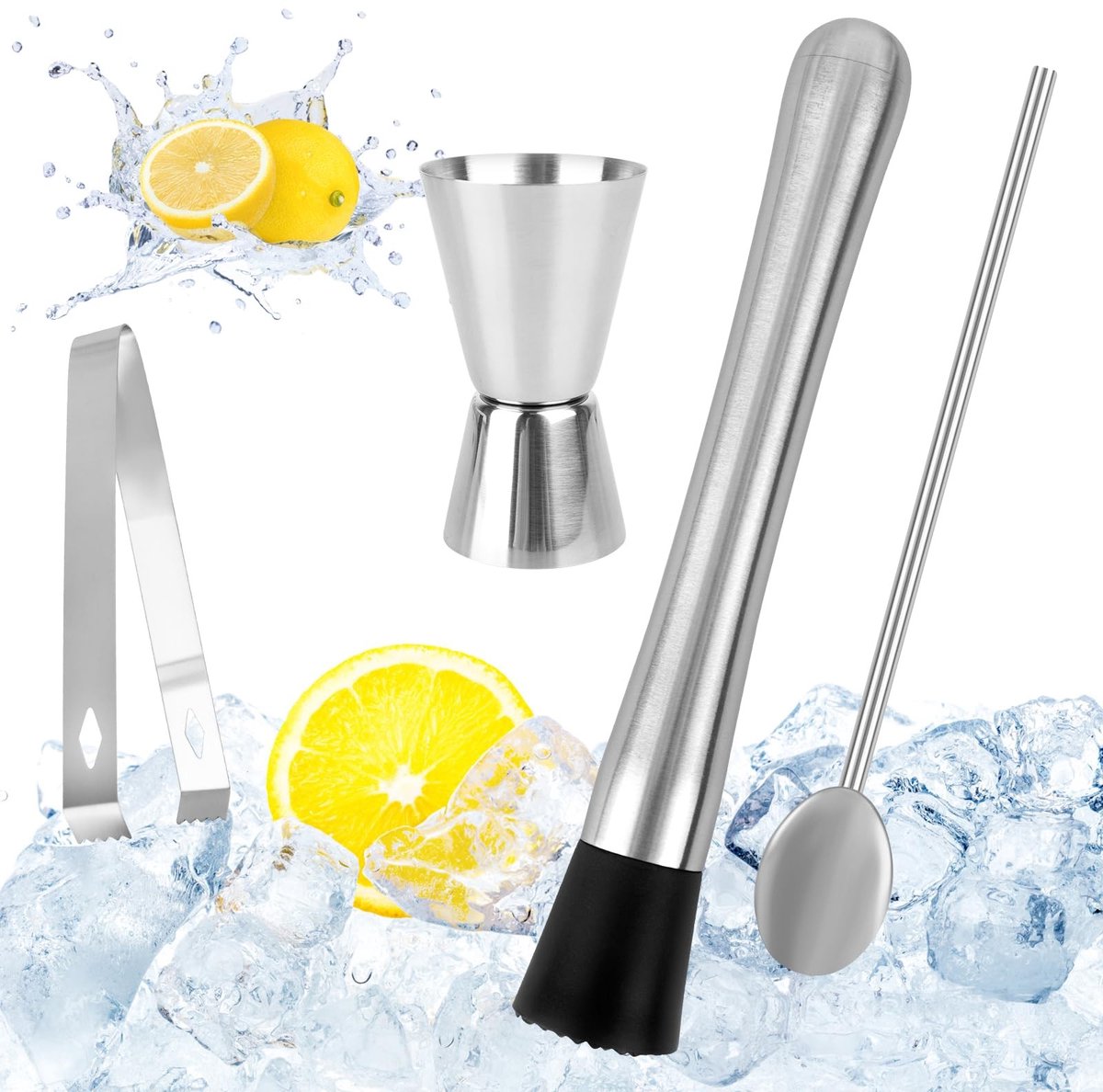 Dailygoods - Dailygoody - Cocktailstamper - Cocktailmixerset - Praktisch en stijlvol - Zilver - Baraccessoires - Ideaal voor thuis en bar - Geschikt voor hobbybark.