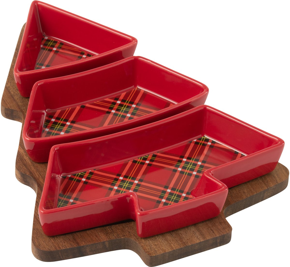 J-Line tapasplank Plaid + Kerstboom - keramiek - rood