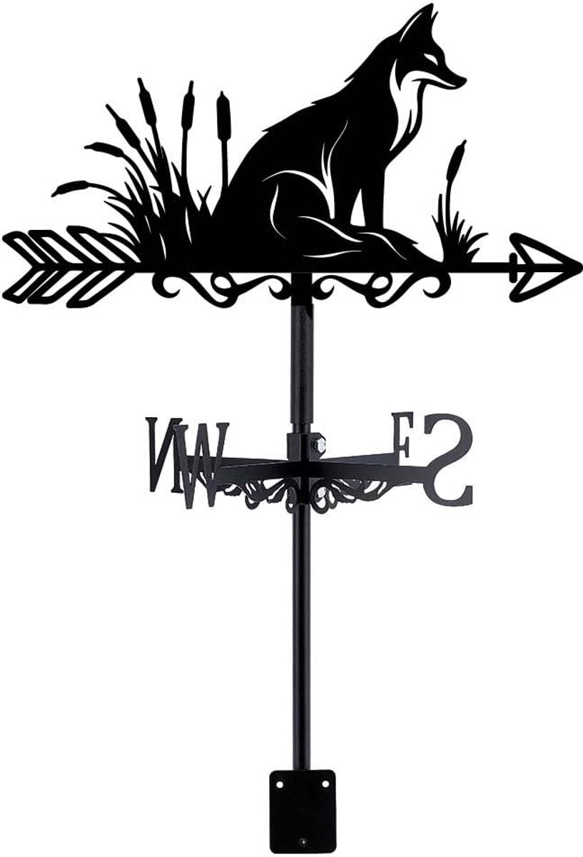 Dailygoods - Dailygoody - Fox Weathervane - Tuin Decoratie - Zwart - Windwijzer - Dierlijke Windrichting Indicator - Geschikt voor Tuin en Schuur