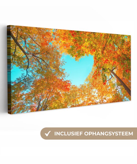 Toile - Photo sur toile - Feuilles - Coeur - Nature - Arbres - Automne - Décoration murale - Tableaux sur toile - 80x40 cm - Salon