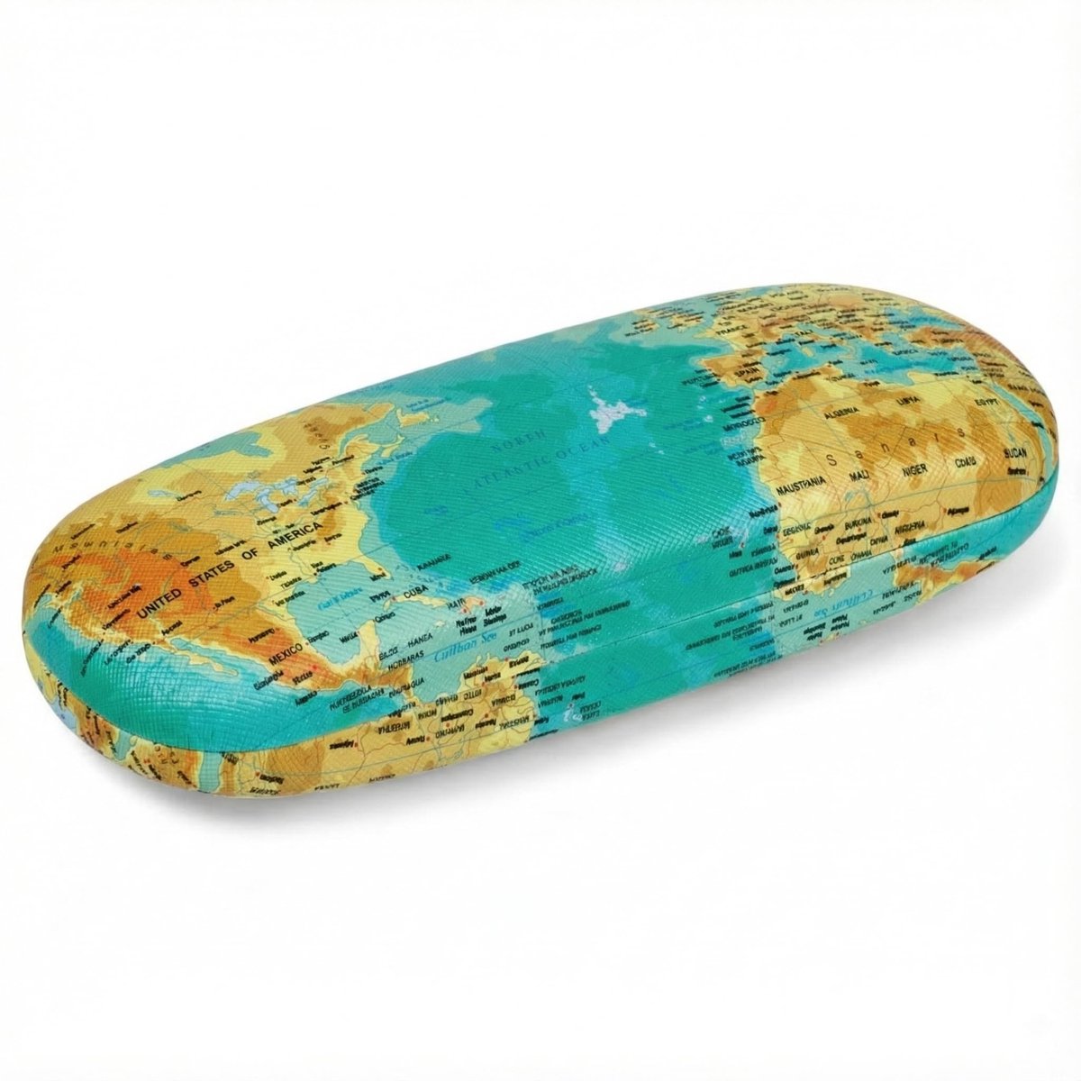 Dailygoods - Innovra - Dailygoody - Brillenkoker - Wereldkaartdesign - Robuust en stijlvol - Meerkleurig - Hardcase etui - Voor brillen en zonnebrillen - 16x6x4cm
