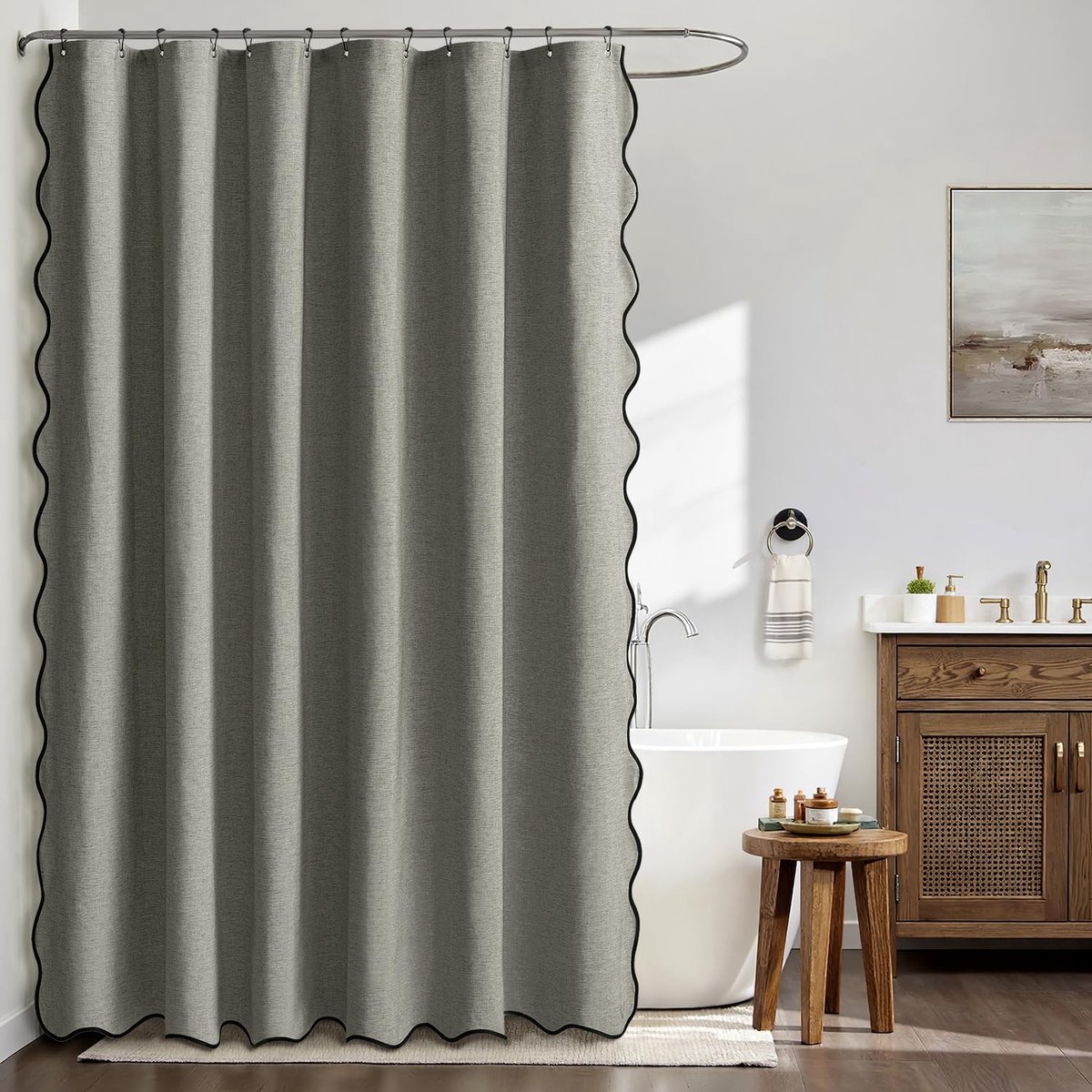 Dailygoods - Waterdicht Douchegordijn van Linnen, 120 x 200 cm, Grijs