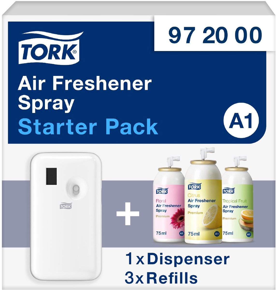 Tork 972000 Dispenser Air-Box startpakket luchtverfrisser wit A1 (1st dispenser, 3st refill) (972000)