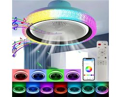 Slimme LED Plafondventilatorlamp, RGB Muziek Plafondlamp, Mat Acryl Kroonluchter, Stille Ventilator, met Draadloze Speaker, Traploos Dimmen, Geschikt voor Woonkamer, Slaapkamer, Keuken en Studie Toepassing en Afstandsbediening, voor Kamer Ventilatie