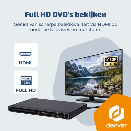 Denver DVD Speler met HDMI - Ondersteund FULL HD - CD Speler - Dolby Digital Decoder - USB / Scart - DVH1245- Zwart — afbeelding 3