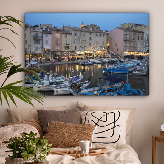 Le port de Saint-Tropez au crépuscule en France Toile 120x80 cm - Tirage photo sur Toile (Décoration murale salon / chambre) / Villes européennes Peintures sur toile