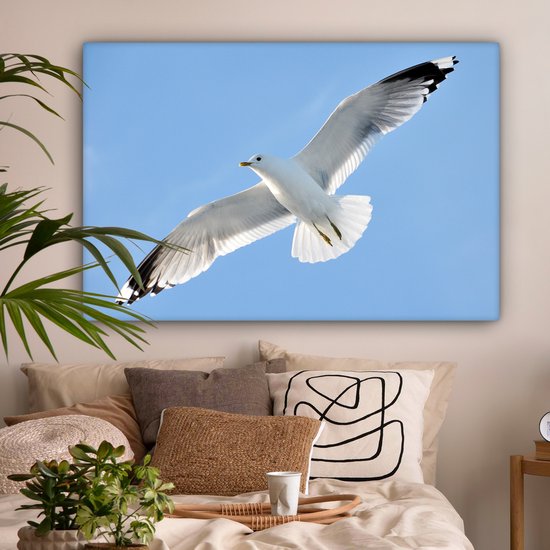 Gros plan d'une mouette en vol Toile 120x80 cm - Tirage photo sur toile (Décoration murale salon / chambre)
