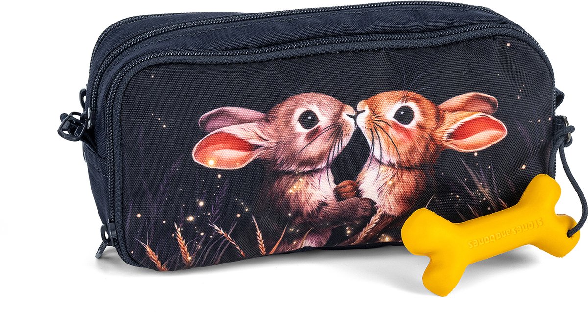Stones and Bones Rowan 2.0 - Etui - Pennenzak voor Kinderen - 3 Vakken - Twilight Bunnies - Donkerblauw
