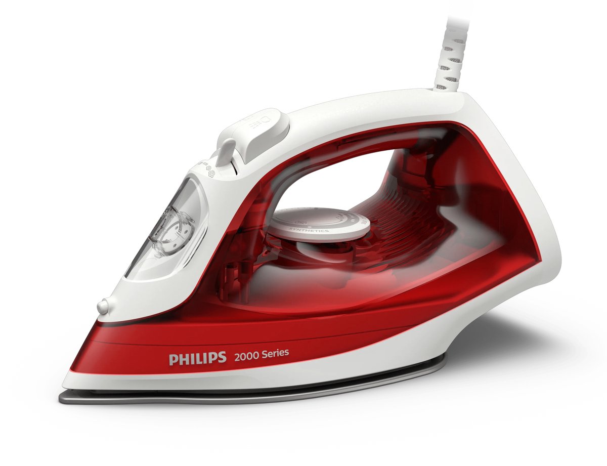 Philips 2000 series DST2010/40 stoomstrijkijzer met antikleefstrijkzool, rood, wit