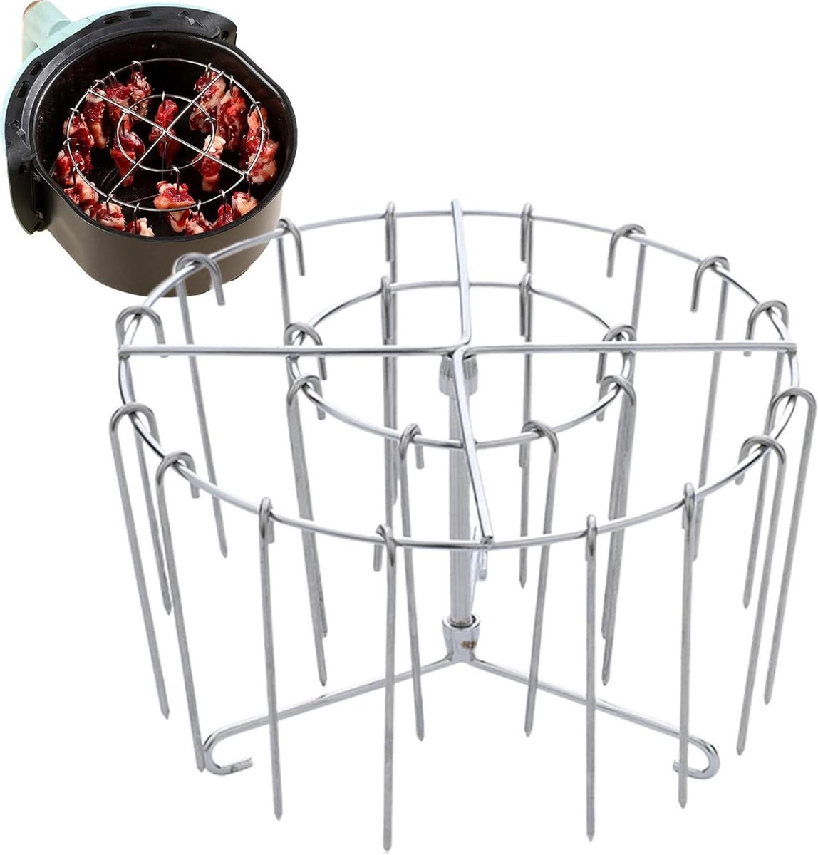 Airfryer Grillrek Kookrek Spieshouder Verticaal Grillen Gelijkmatige Warmte 17x17x4 cm Zilver
