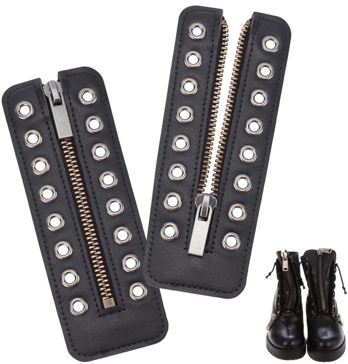 Dailygoody - Solidchoice - Dailygoody - Ritssluitinginzetstukken - Veters van leer - Elegant en stijlvol - Zwart - Hoogwaardige kwaliteit - Ideaal voor kleding - 2 stuks
