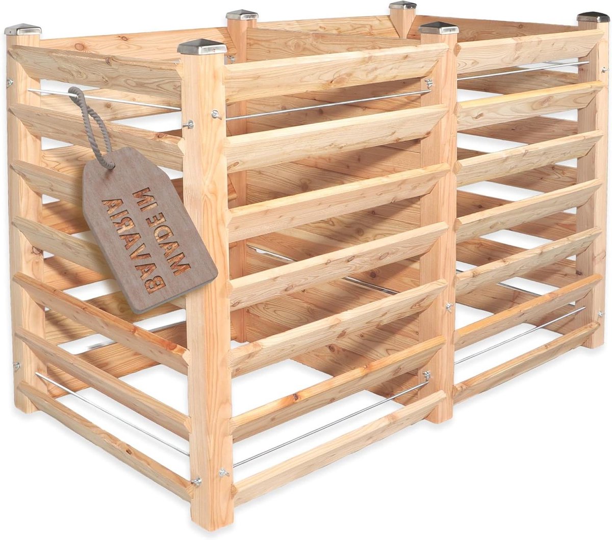 Compostbak Duo - Composteerbak Tuin - Afval Verwerken - Larikshout Zonder Behandeling - 80x153x100 cm - Roodbruin