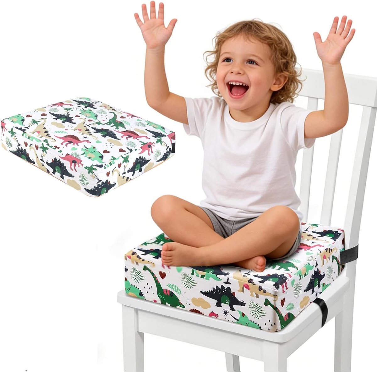 Verstelbare Kinderstoel Verhoger met Veiligheidsriem en Antislip Ondergrond - Wasbare en Afneembare Kussen voor Eten, 32 x 32 x 8 cm