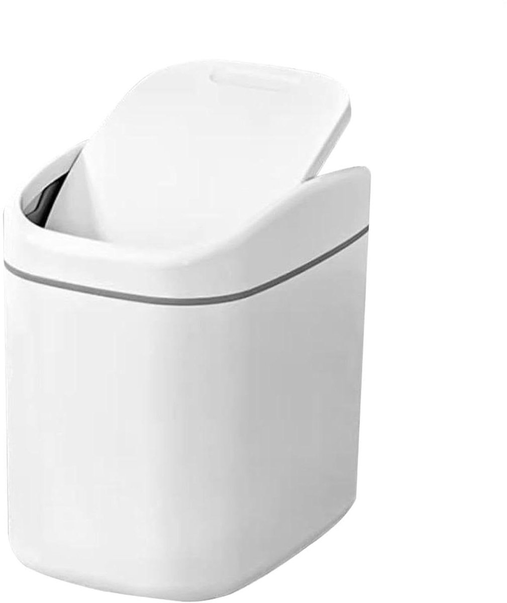 Desktop Prullenbak - Kleine Afvalbak - Bureau Opruimen - Met Deksel - 16x11.2x16.5cm - Wit