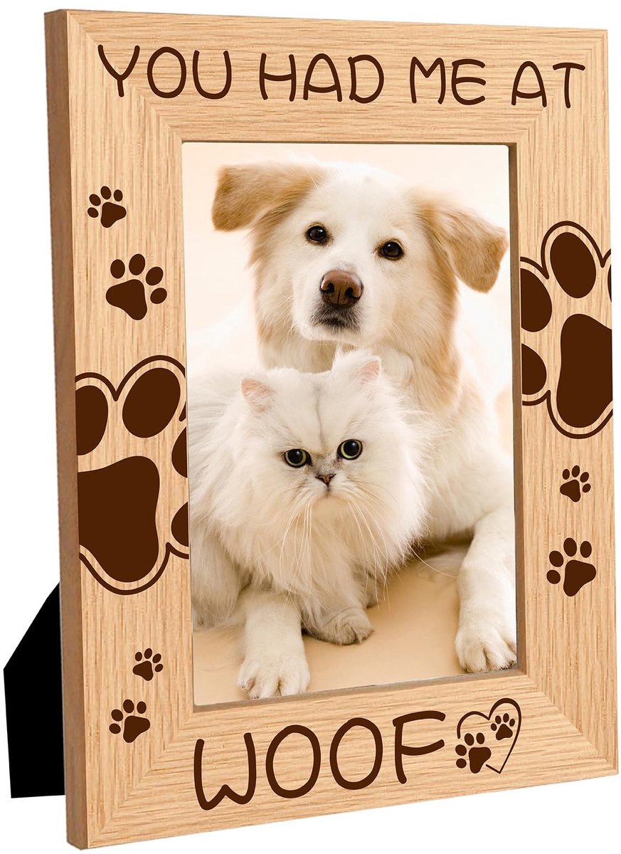 Dailygoody - Huisdier fotolijst - Houten fotolijsten - Gegraveerd display - 10 x 15,5 cm - Kat en hond - Perfect voor thuisdecoratie en geschenken