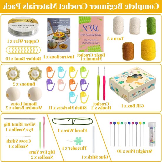 Crochet Starter Set voor Beginners met Plant Motief, Haaknaalden, DIY Projecten en Video-instructies voor Kinderen en Volwassenen — afbeelding 5