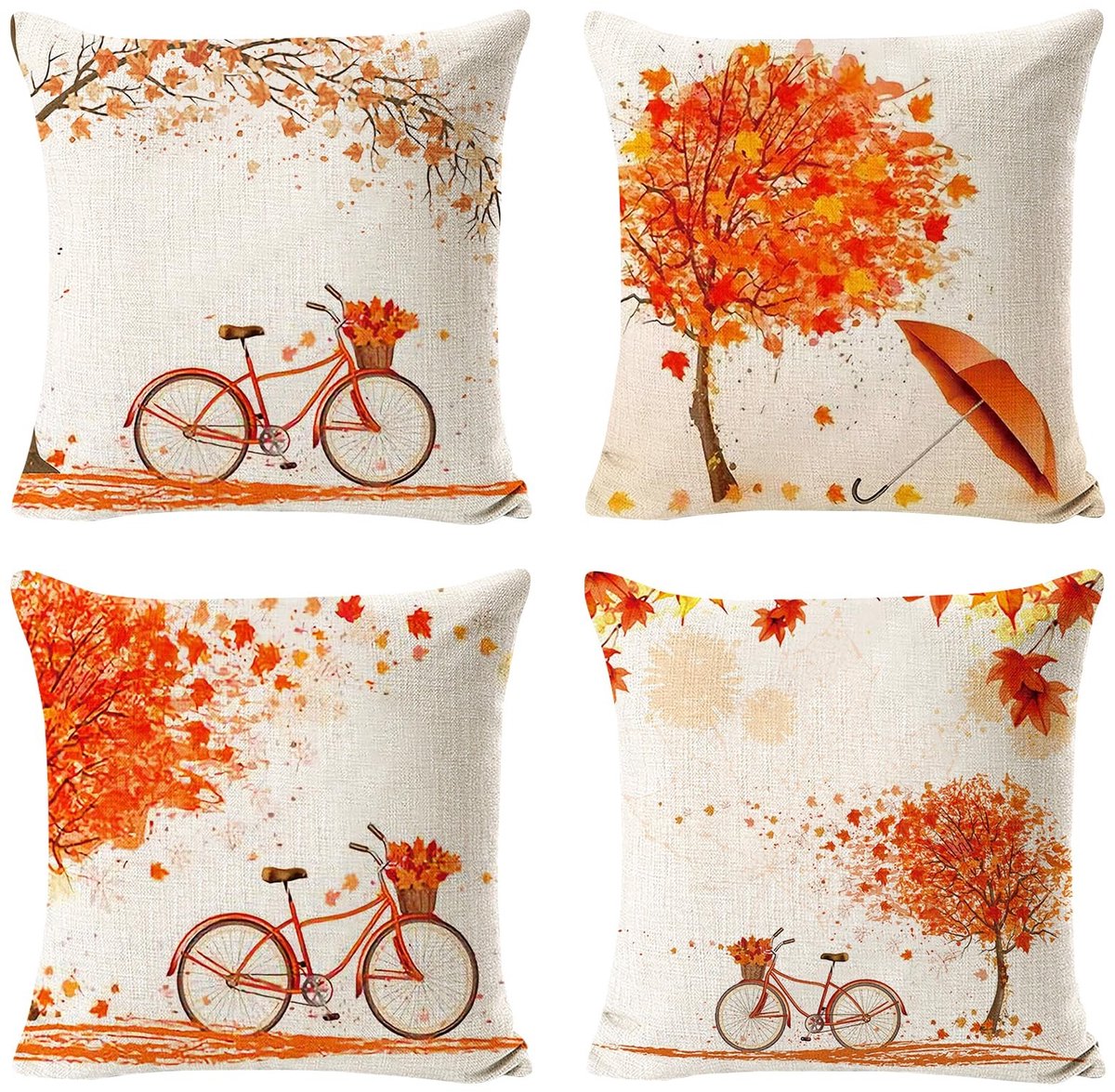 Dailygoody - Kussenhoezen - Herfstkussenslopen - Decoratieve kussensloop - 45 x 45 cm - Linnen kussensloop - Oogstfeest - Geschikt voor bank en bed