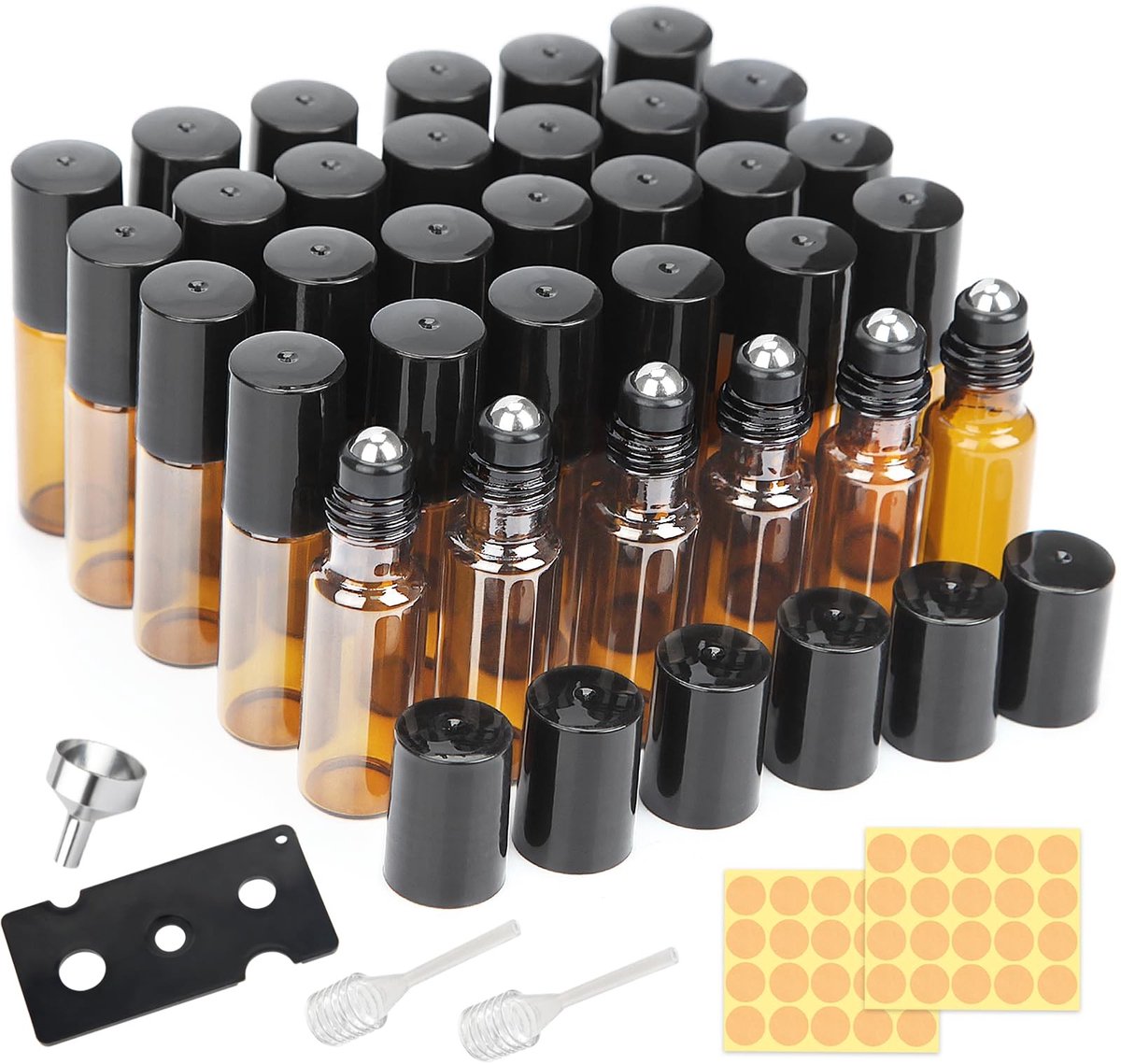 Dailygoody - Roll-on Flessen - Essentiële Olie - 32 Stuks - Bruin - Glazen Roll-on Flessen - Handig voor Reizen - 5ml