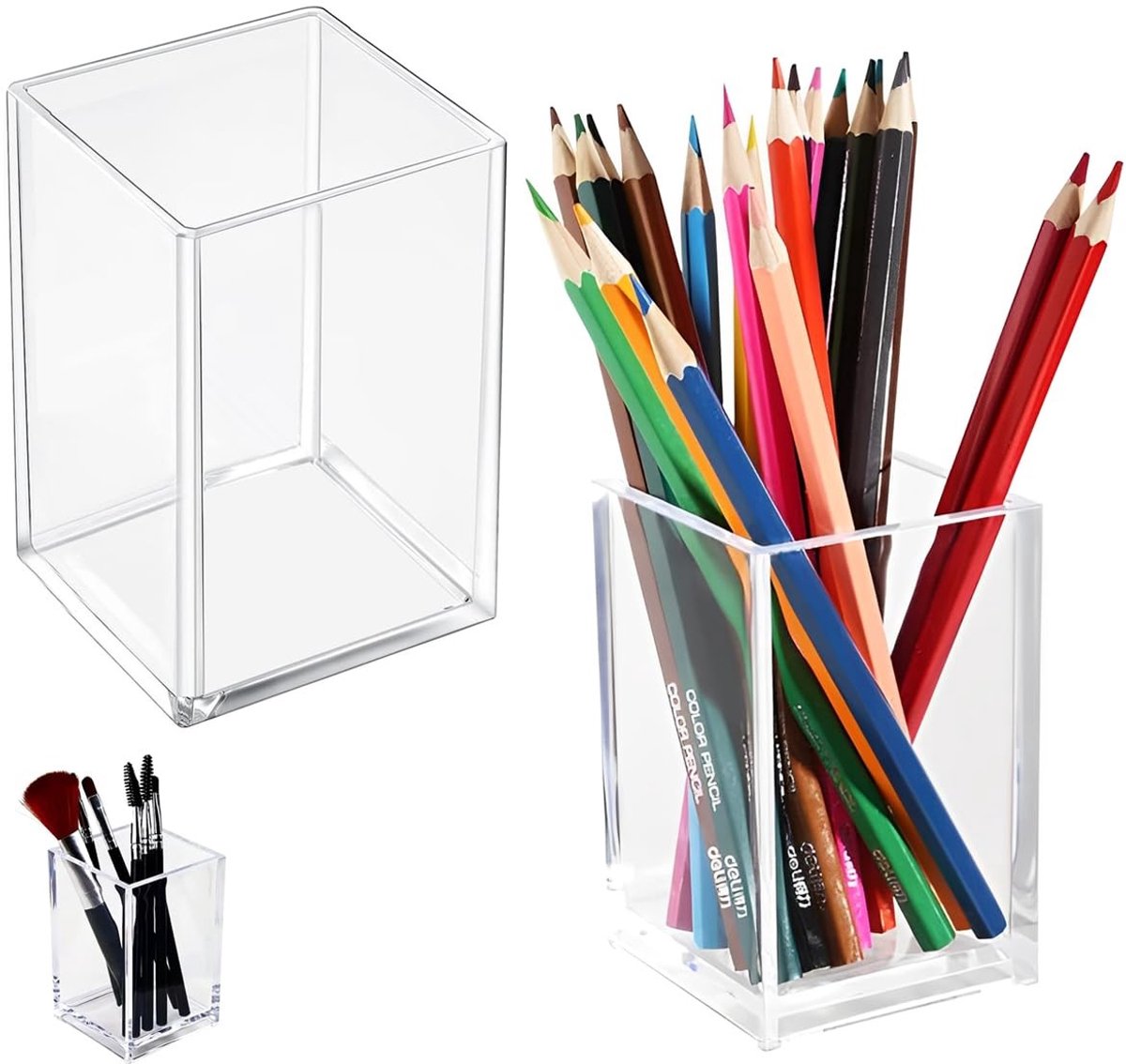 Dailygoody - Penhouder - Desk Organizer - Robuust en transparant - 7 x 7 x 10.5 cm - Pencil Holder - Ideaal voor kantoor en school - 2 stuks