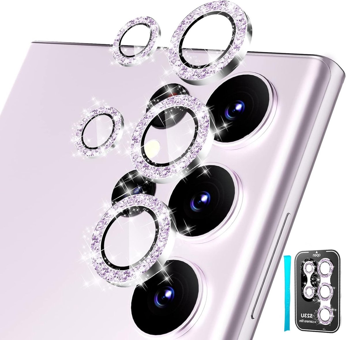 Camera Lens Bescherming voor Samsung Galaxy S23 Ultra 5G - 6.8" Tempered Glass, 9H Hardheid, HD Ultra Dun, 5 Stuks, Glanzend Lavendel