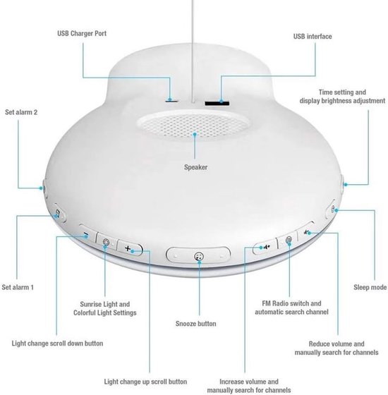 Wake-up Light Alarm Clock - Sunrise Lamp - Rustig Wakker Worden - Simuleert Zonsopgang en Zonsondergang van Wake-up Light — afbeelding 5