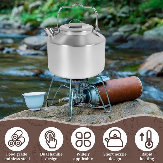 Camping waterkoker - Theepot buiten - Outdoor koken - Dubbele handgreep - 13 liter - Zilverkleurig — afbeelding 4