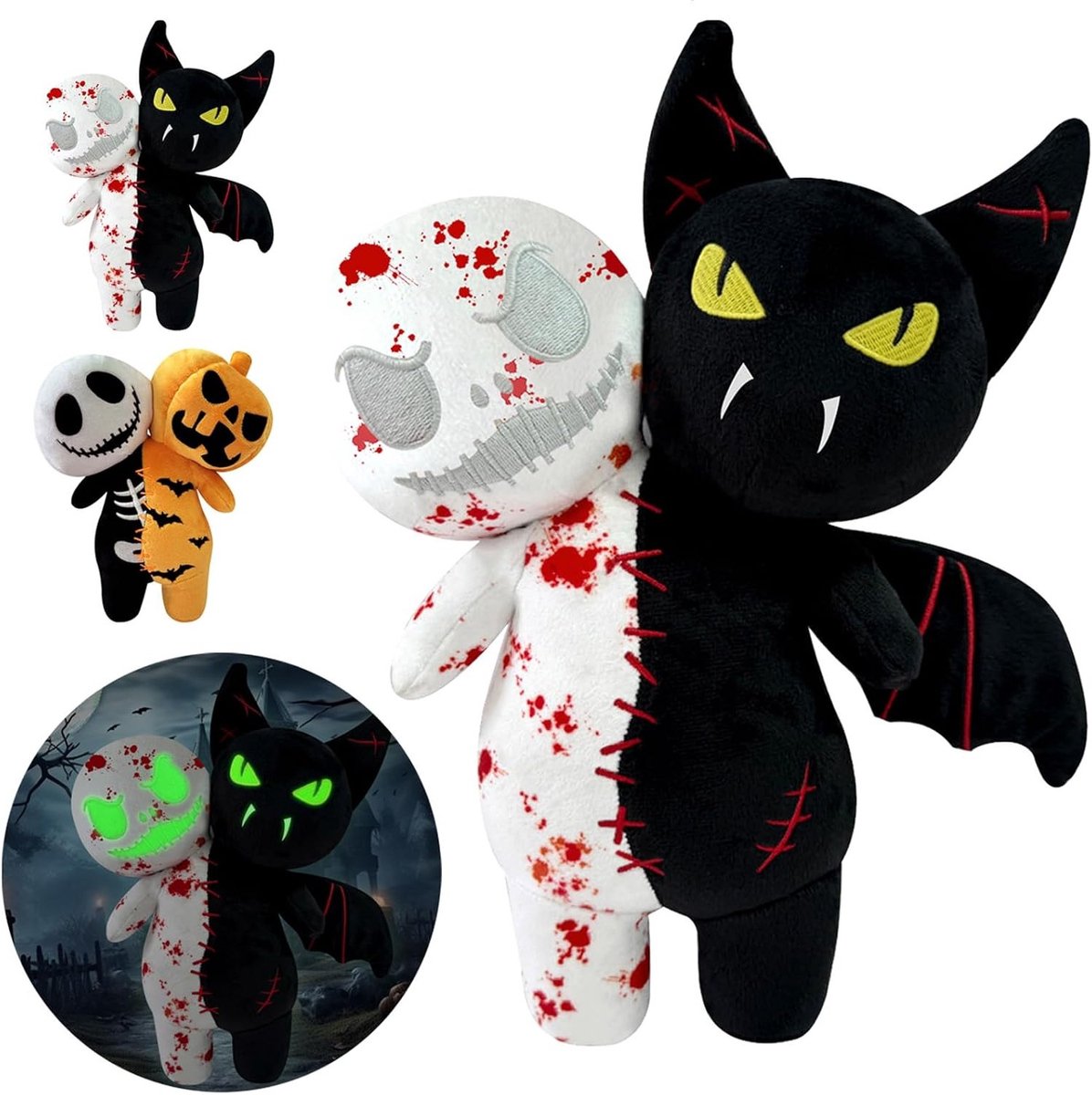 Dubbelzijdig Halloween Kussen met Bat en Ghost, Plush Decoratie voor Kinderen, Perfect als Cadeau en Versiering