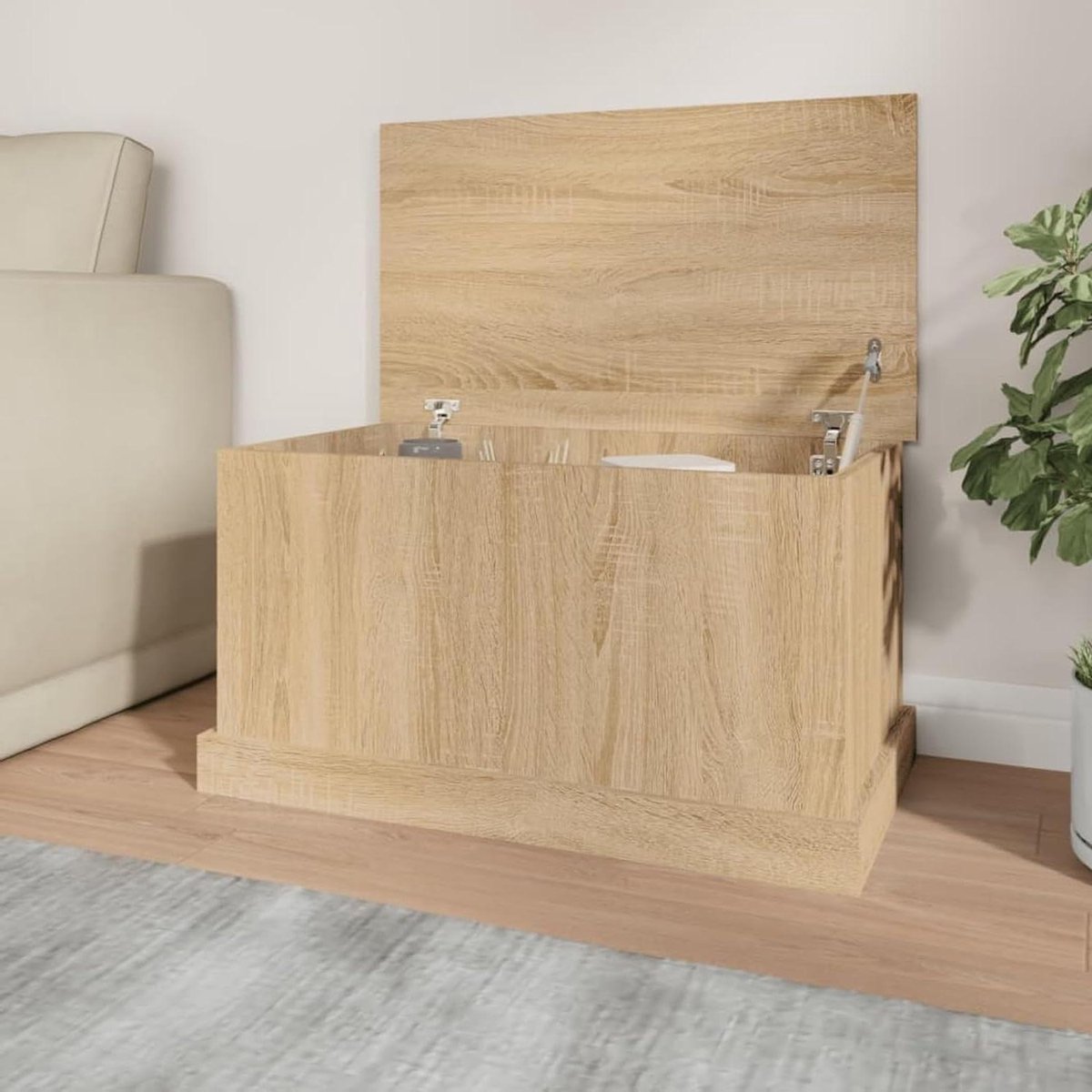 Opbergbank - Opbergkist Zitbank - Woonkamer Organiseren - Praktisch Deksel - 70 x 40 x 38 cm - Sonoma Eiken