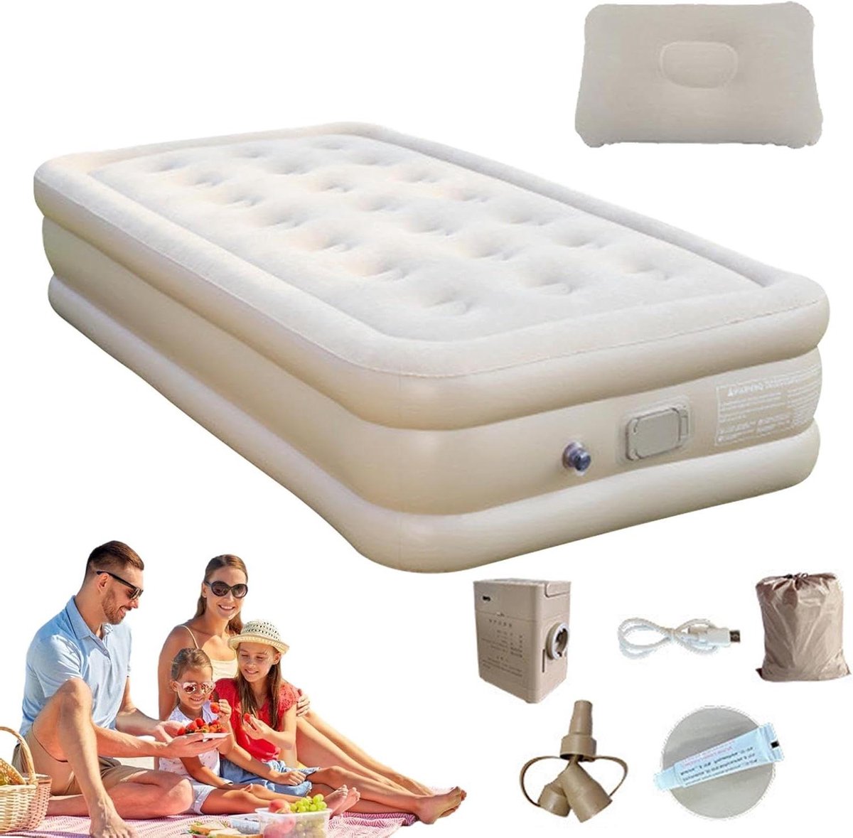 Camping luchtmatras - Tweepersoonsbed Isomat - Kamperen en Buiten - Ingebouwde Pomp - Tweepersoons - Huidkleurig