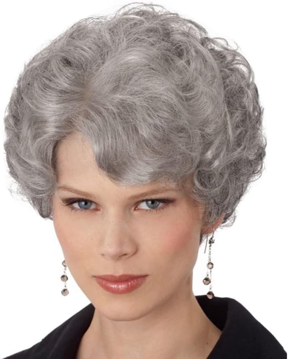Korte Grijze Pixie-Cut Peruk met Vlecht voor Senioren - Perfect voor Kerst, Halloween en Cosplay met Synthetische Vezels