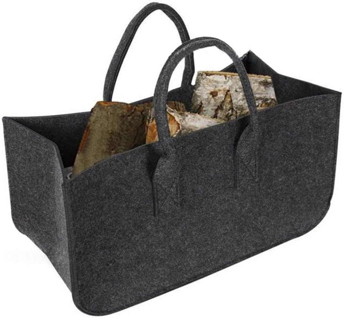 Vilt Opbergmanden - Opbergtas Mand - Brandhout Opslag - Grote Capaciteit - 50 x 25 x 25 cm - Donkergrijs