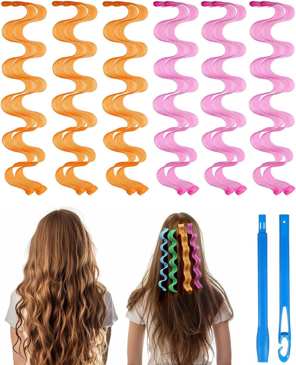 Krulspelden Set - Haarrollers Krullers - Haar Stijlen - Zonder Verhitting - 30 cm - Blauw