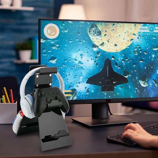 Controller en Hoofdtelefoonstandaard - Accessoirerek Desktop - Gaming Organisatie - Hoogtransparant Acryl - 30 cm - Zwart — afbeelding 4
