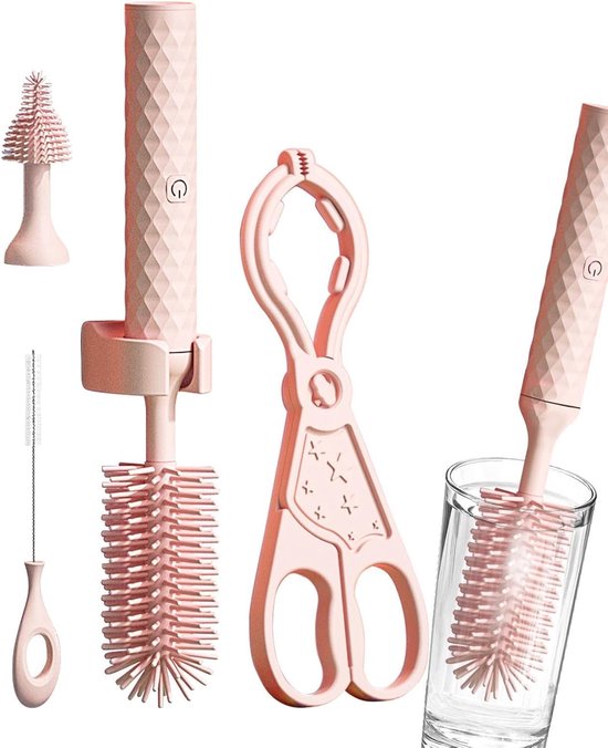 Elektrische Flessenreiniger - Flessenborstel - Babyvoeding Reinigen - Waterdichte Siliconen Borstelkop - 25.6 cm Lengte - Roze — afbeelding 5