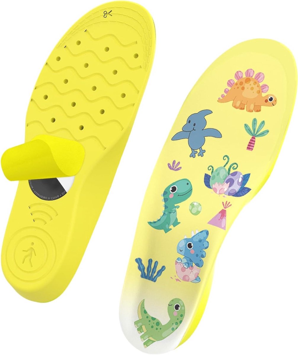 Comfortabele en veilige schoeninlays met Air-tag houder voor kinderen, cartoon ontwerp, gele kleur, perfect voor tracking
