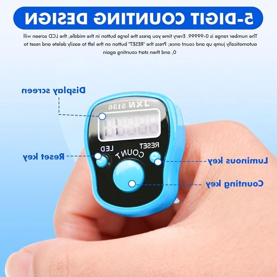 Digitale Vinger Teller met LED Nachtlampje, 15 Stuks, Ideaal voor Sport, Golf en Vergaderingen, Waterdicht en Handzaam — afbeelding 2