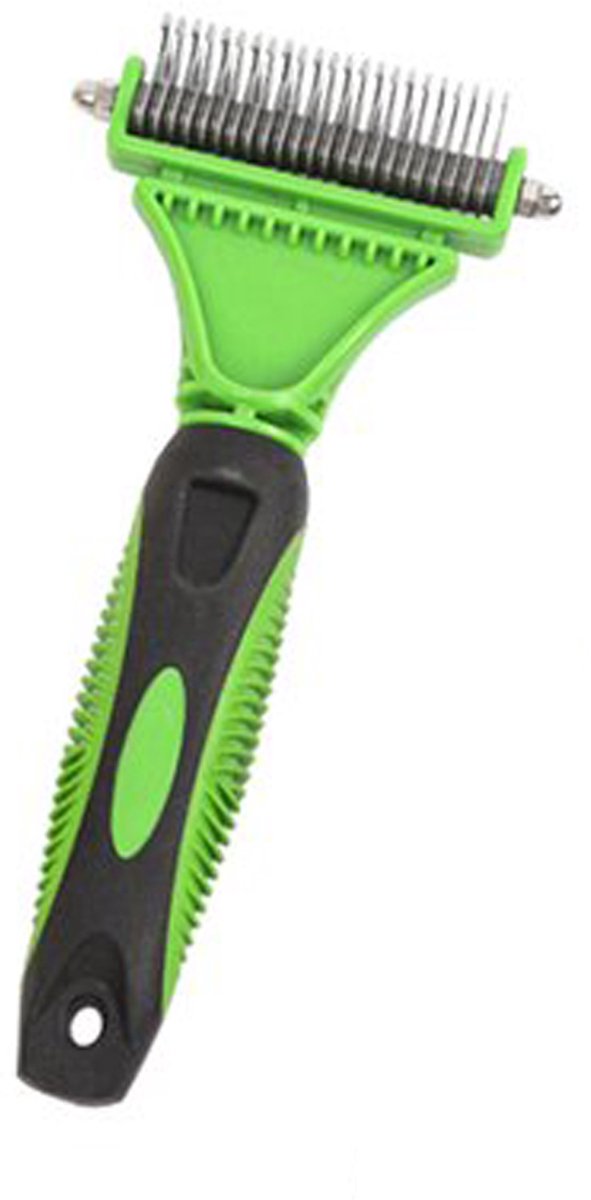 carmdering - Ontklittingskam - Hondenscheerkam - Klittenkam - Groen, roestvrij staal, antislip handvat - Voor grote honden (Golden Retriever, Labrador) - Verwijdert dode ondervacht en klitten - Zacht voor de huid, ergonomisch