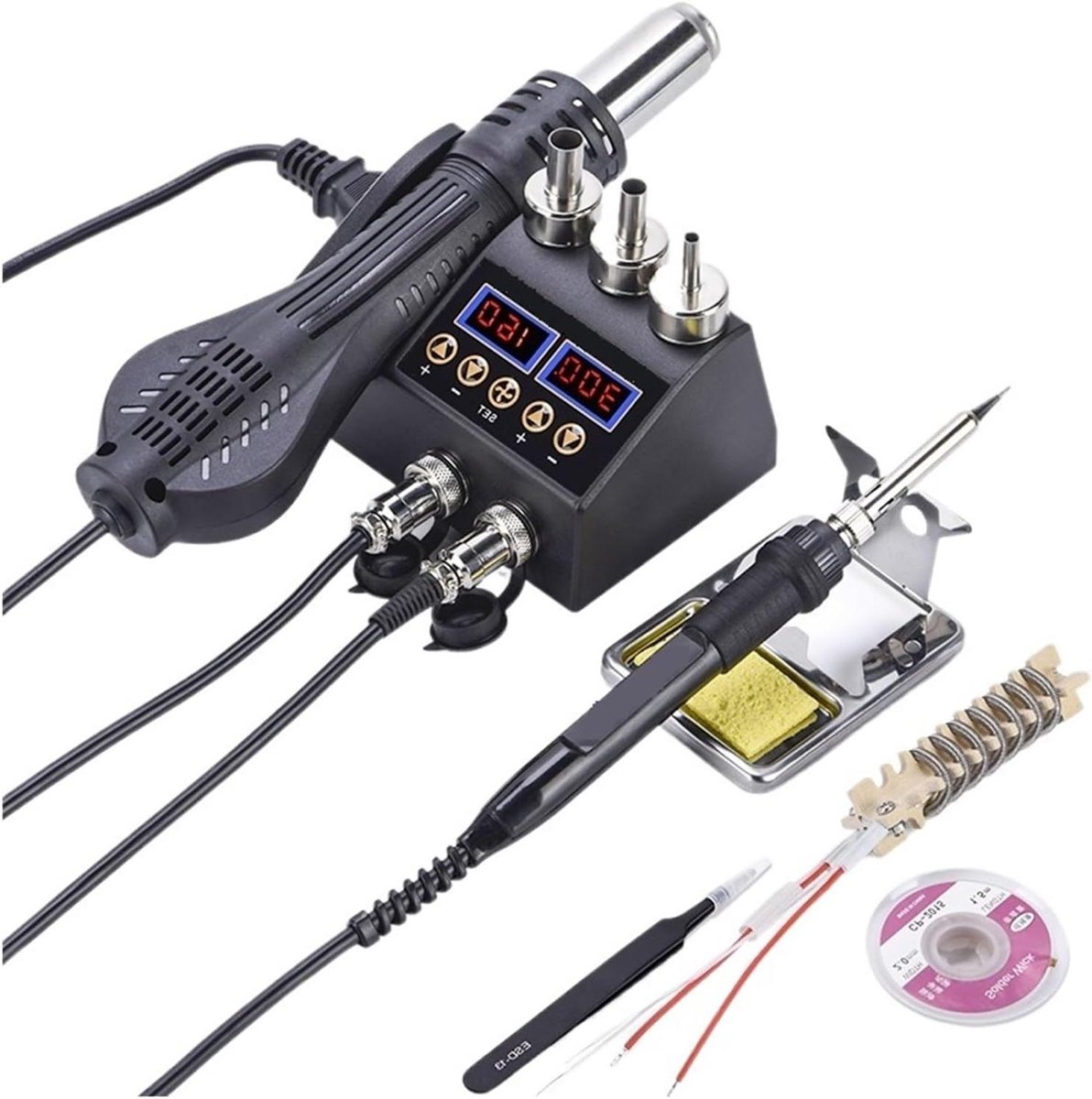 Soldeerstation 750W - Hete Lucht - Reparatie Elektronica - 2-in-1 Functie - 100-500 Graden - Zwart