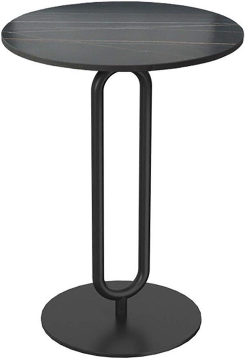 Ronde bijzettafel - Marmeren tafel - Woonkamer decoratie - Stevig metalen frame - 40x40x55 cm - Zwart/Goud