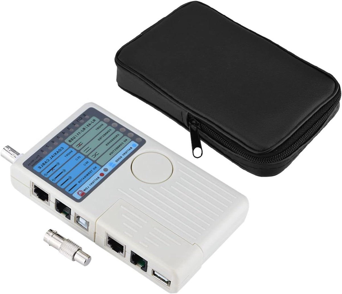 Kabeltester Netwerk - Kabeldetector - Kabels Controleren - Vier Kabeltypen - 14 cm - Zwart