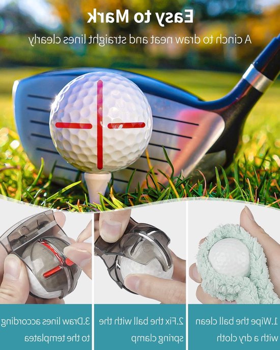 2 Stuks Golfbal Liner Templates voor Putt Lineaire Uitlijning met Klem en Tri-Line Sjablonen, Golf Tekenhulpmiddel met Kruis Pijl en Tri-Line Patronen — afbeelding 3