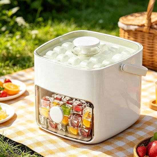 IJsblokjesmaker met deksel - Dubbeldeks container - Dranken Koelen - 48 Kubus Capaciteit - 17.7L x 17.1B cm - Wit — afbeelding 5