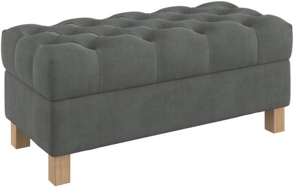 Opbergbankje - Zitbankje voetenbank - Extra zitplaats - Diep geknoopt design - 100 cm breed - Grijs
